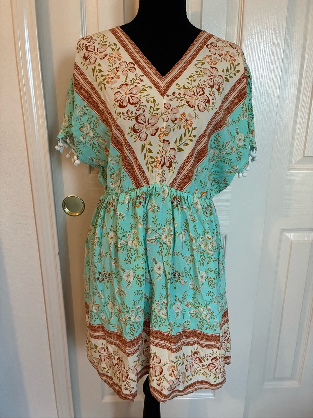 Floral V-Neck Mint Green Boho Dress